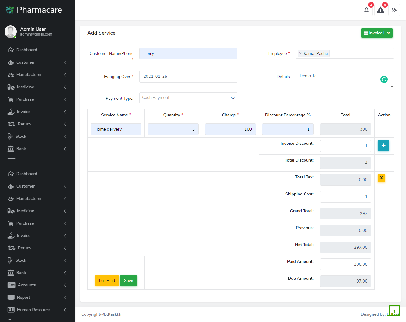 Service Invoice